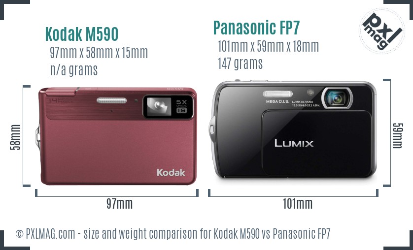 Kodak M590 vs Panasonic FP7 size comparison