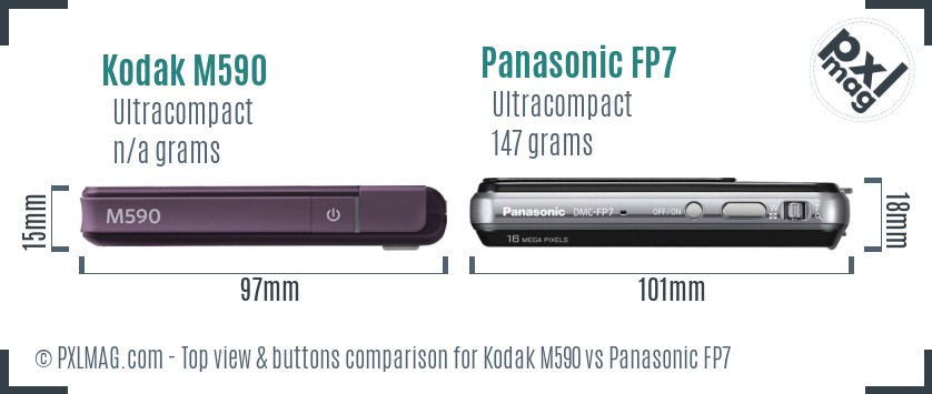 Kodak M590 vs Panasonic FP7 top view buttons comparison