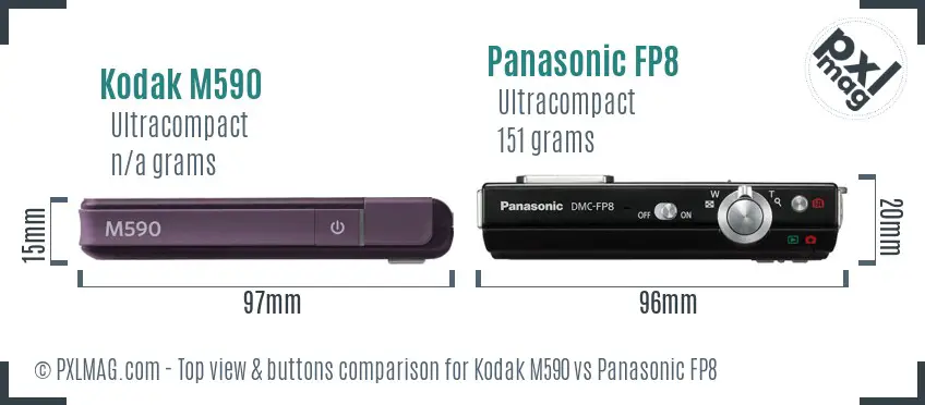 Kodak M590 vs Panasonic FP8 top view buttons comparison