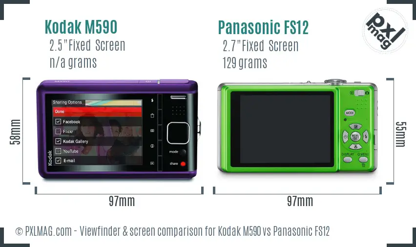 Kodak M590 vs Panasonic FS12 Screen and Viewfinder comparison