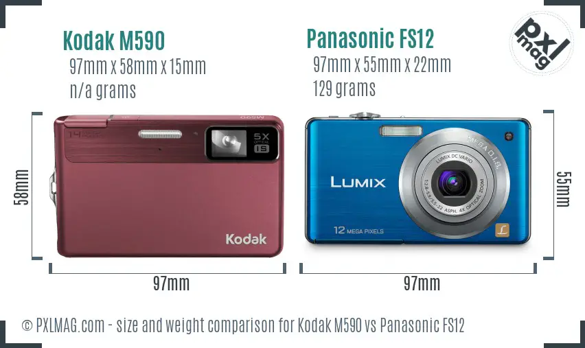 Kodak M590 vs Panasonic FS12 size comparison