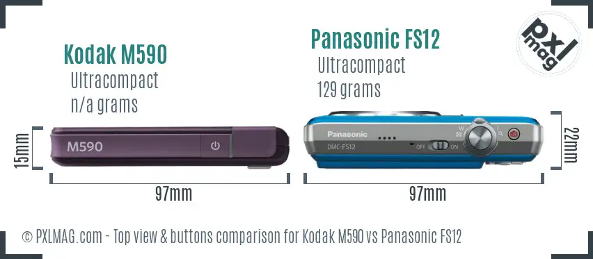 Kodak M590 vs Panasonic FS12 top view buttons comparison