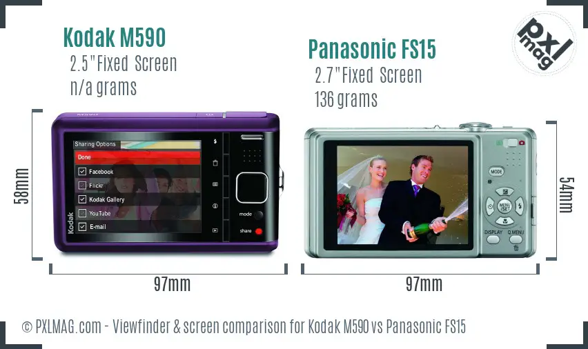 Kodak M590 vs Panasonic FS15 Screen and Viewfinder comparison