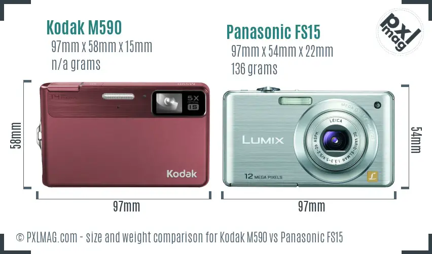 Kodak M590 vs Panasonic FS15 size comparison