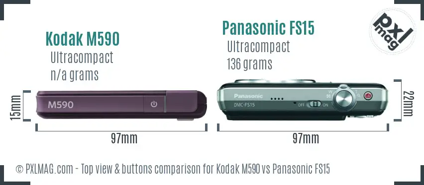 Kodak M590 vs Panasonic FS15 top view buttons comparison