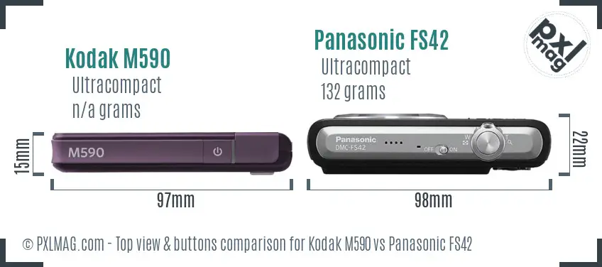 Kodak M590 vs Panasonic FS42 top view buttons comparison Kodak M590 vs Panasonic FS42 top view buttons comparison