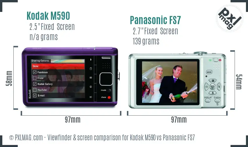 Kodak M590 vs Panasonic FS7 Screen and Viewfinder comparison