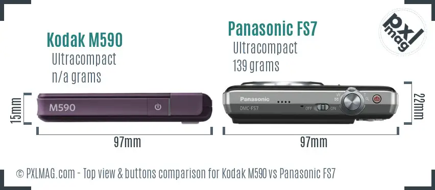 Kodak M590 vs Panasonic FS7 top view buttons comparison