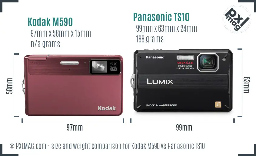 Kodak M590 vs Panasonic TS10 size comparison