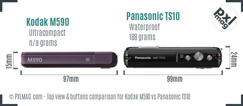 Kodak M590 vs Panasonic TS10 top view buttons comparison