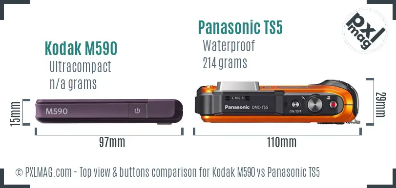 Kodak M590 vs Panasonic TS5 top view buttons comparison