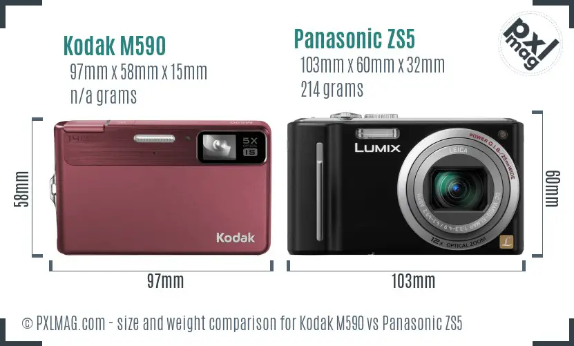 Kodak M590 vs Panasonic ZS5 size comparison