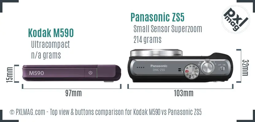 Kodak M590 vs Panasonic ZS5 top view buttons comparison