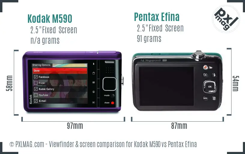 Kodak M590 vs Pentax Efina Screen and Viewfinder comparison