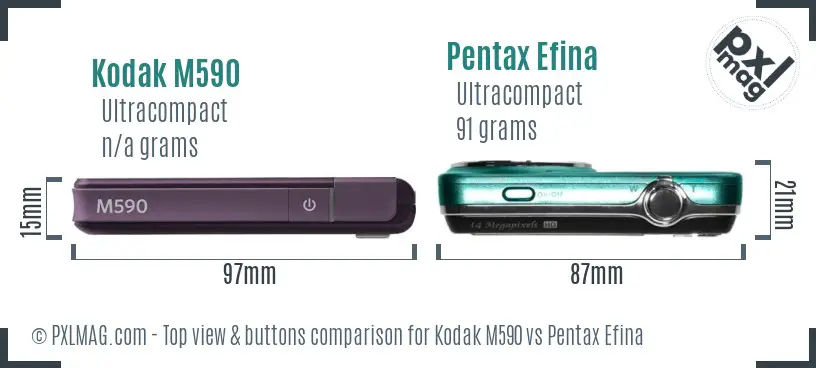 Kodak M590 vs Pentax Efina top view buttons comparison