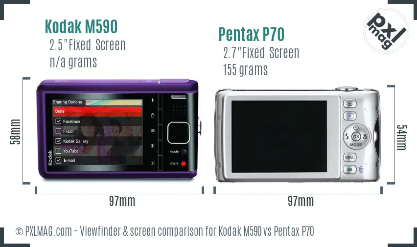 Kodak M590 vs Pentax P70 Screen and Viewfinder comparison