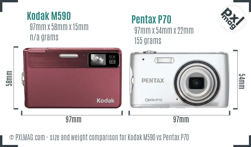 Kodak M590 vs Pentax P70 size comparison