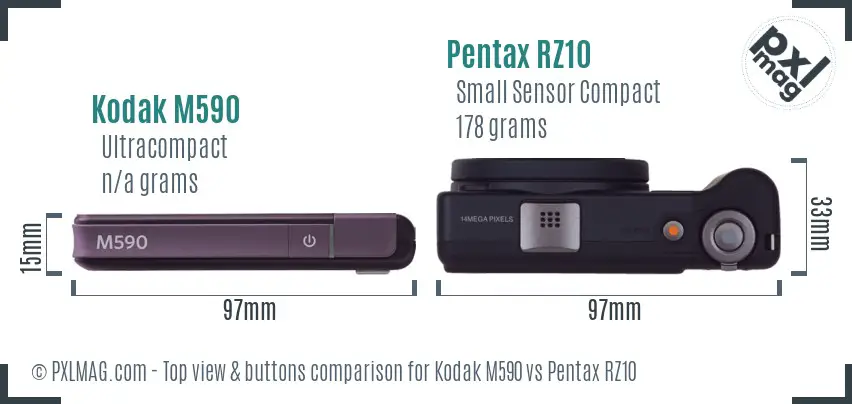 Kodak M590 vs Pentax RZ10 top view buttons comparison