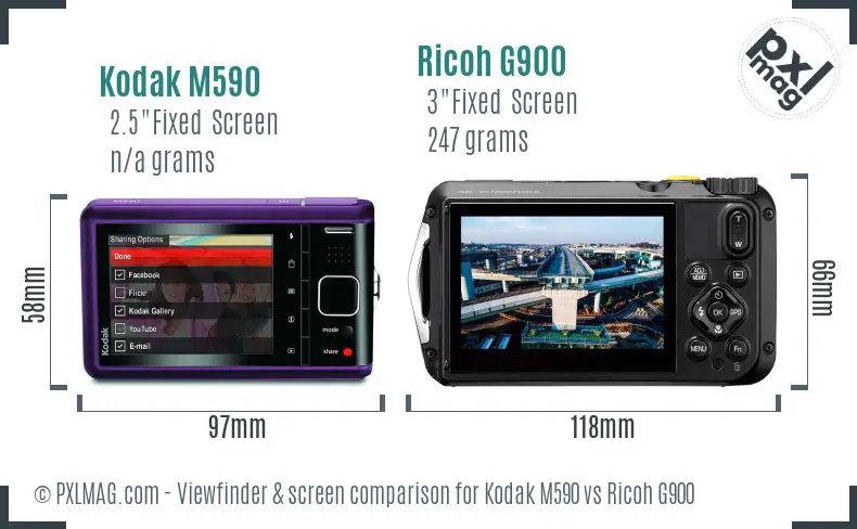 Kodak M590 vs Ricoh G900 Screen and Viewfinder comparison
