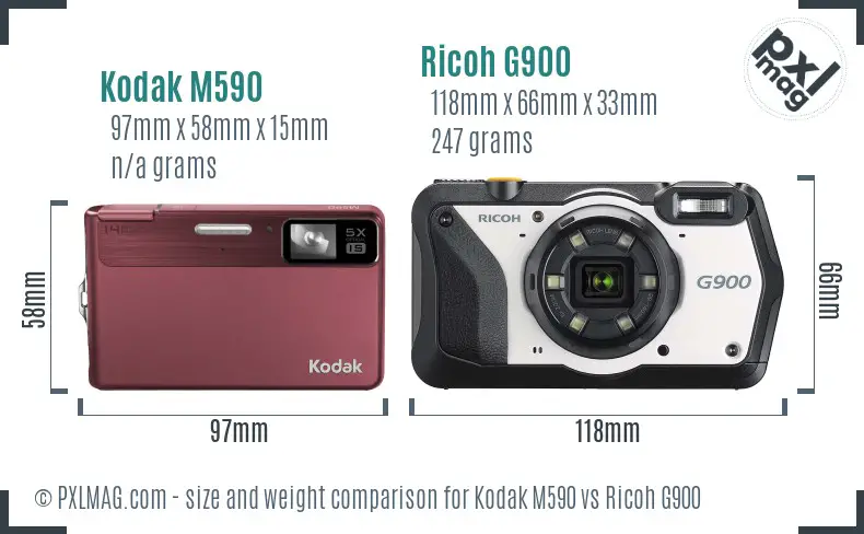 Kodak M590 vs Ricoh G900 size comparison