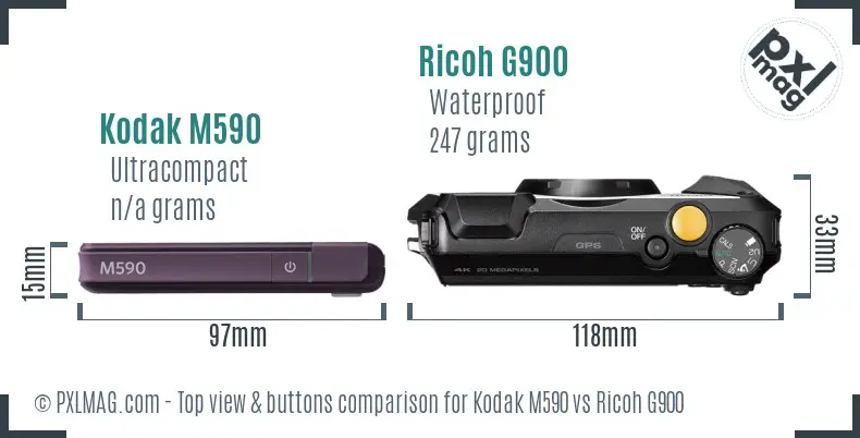 Kodak M590 vs Ricoh G900 top view buttons comparison
