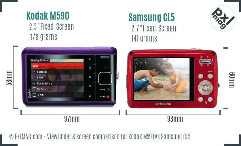 Kodak M590 vs Samsung CL5 Screen and Viewfinder comparison
