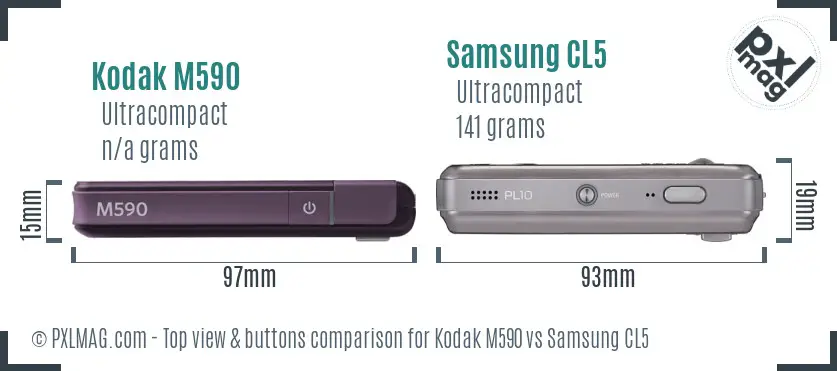 Kodak M590 vs Samsung CL5 top view buttons comparison