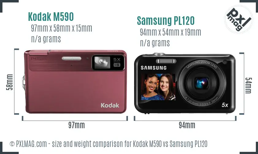 Kodak M590 vs Samsung PL120 size comparison