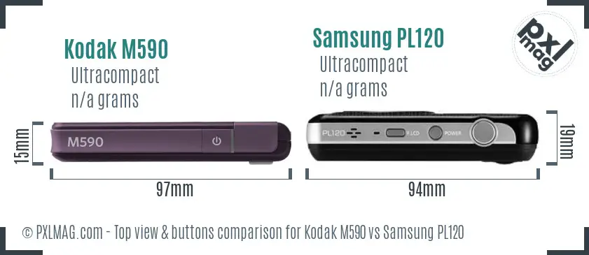 Kodak M590 vs Samsung PL120 top view buttons comparison