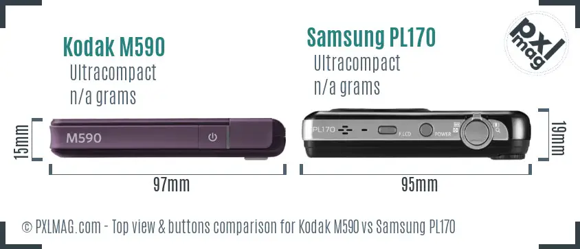 Kodak M590 vs Samsung PL170 top view buttons comparison Kodak M590 vs Samsung PL170 top view buttons comparison