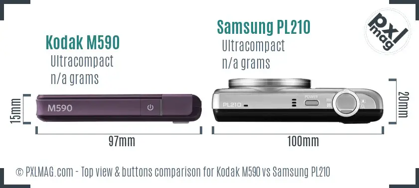 Kodak M590 vs Samsung PL210 top view buttons comparison