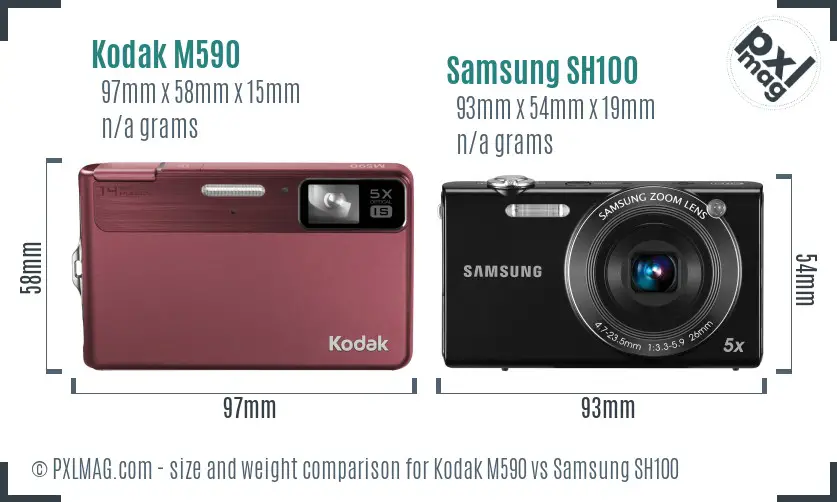 Kodak M590 vs Samsung SH100 size comparison
