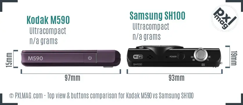 Kodak M590 vs Samsung SH100 top view buttons comparison