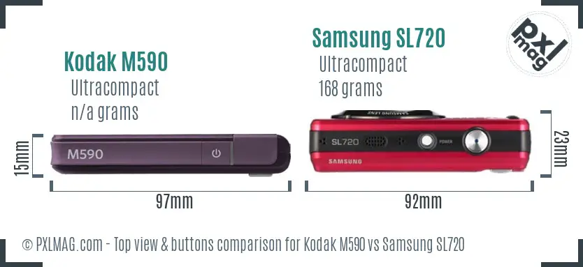 Kodak M590 vs Samsung SL720 top view buttons comparison