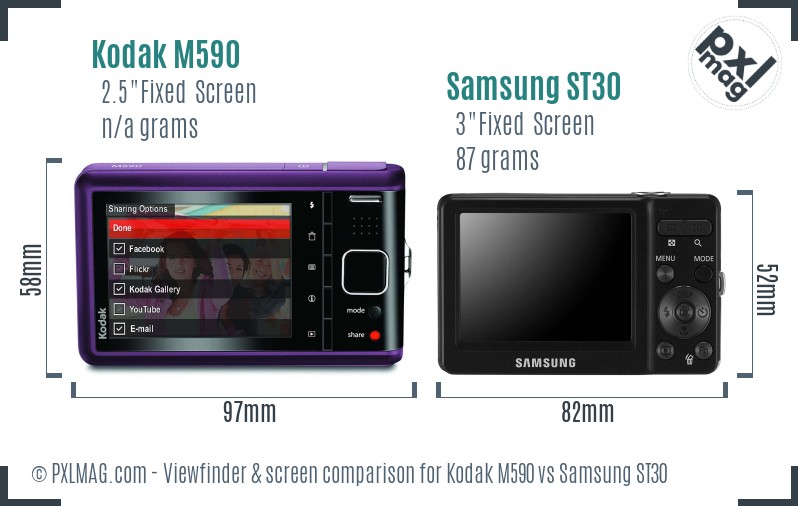 Kodak M590 vs Samsung ST30 Screen and Viewfinder comparison