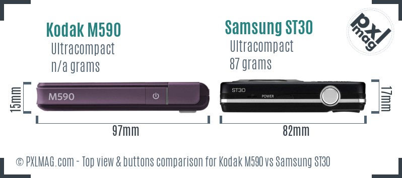 Kodak M590 vs Samsung ST30 top view buttons comparison