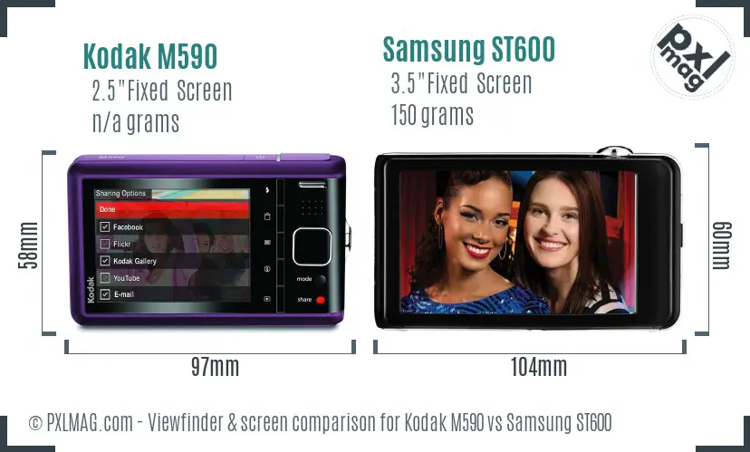 Kodak M590 vs Samsung ST600 Screen and Viewfinder comparison