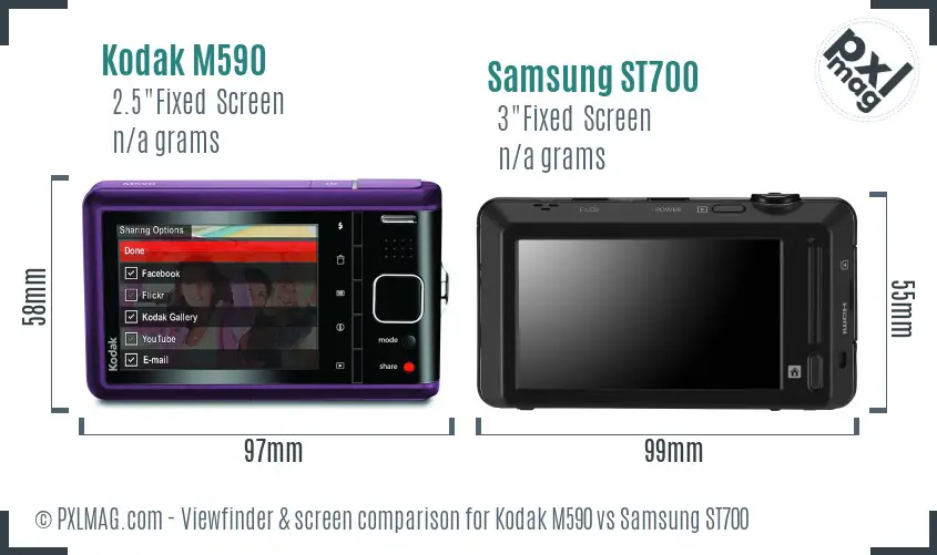 Kodak M590 vs Samsung ST700 Screen and Viewfinder comparison