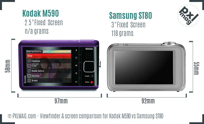 Kodak M590 vs Samsung ST80 Screen and Viewfinder comparison