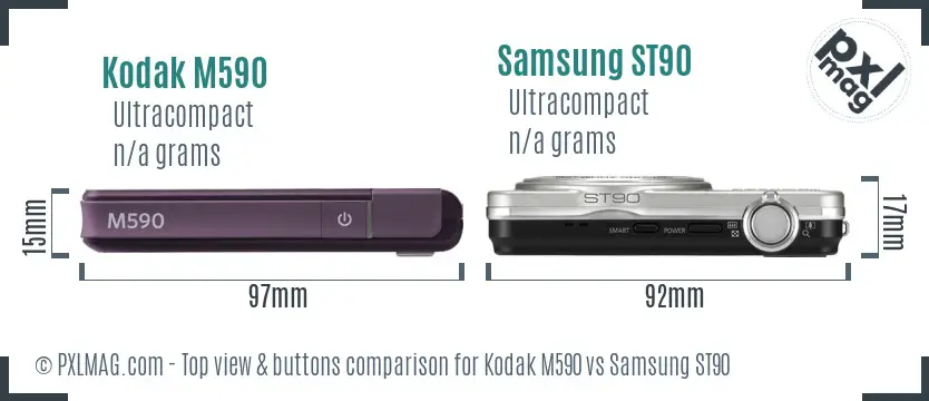 Kodak M590 vs Samsung ST90 top view buttons comparison
