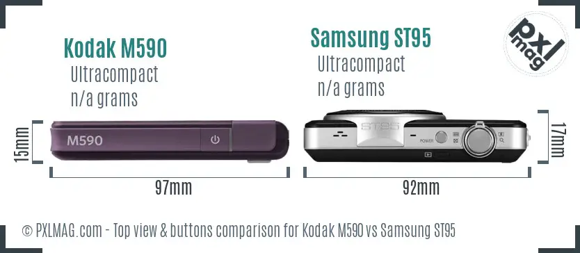 Kodak M590 vs Samsung ST95 top view buttons comparison