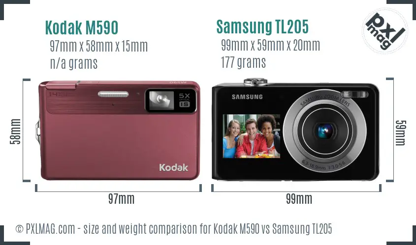 Kodak M590 vs Samsung TL205 size comparison