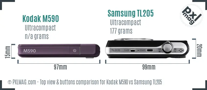 Kodak M590 vs Samsung TL205 top view buttons comparison