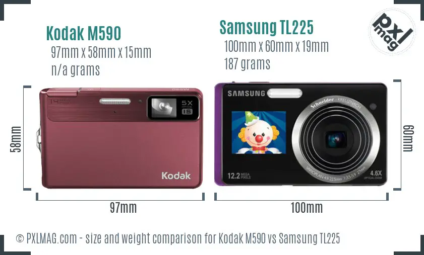 Kodak M590 vs Samsung TL225 size comparison