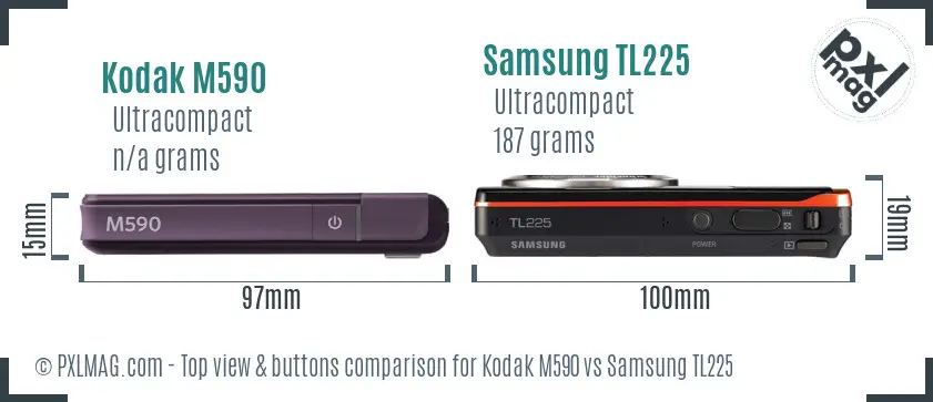 Kodak M590 vs Samsung TL225 top view buttons comparison