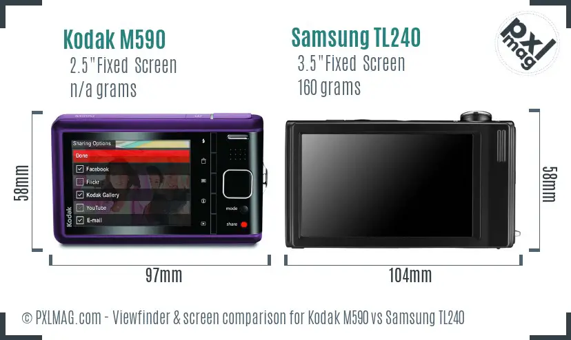 Kodak M590 vs Samsung TL240 Screen and Viewfinder comparison
