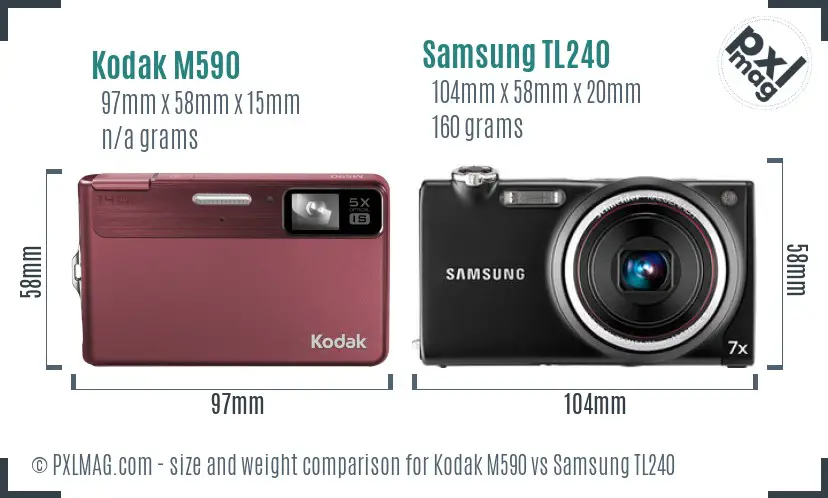 Kodak M590 vs Samsung TL240 size comparison