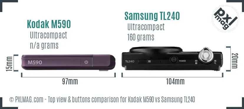 Kodak M590 vs Samsung TL240 top view buttons comparison
