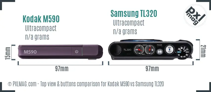 Kodak M590 vs Samsung TL320 top view buttons comparison Kodak M590 vs Samsung TL320 top view buttons comparison