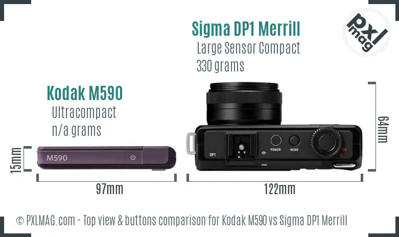 Kodak M590 vs Sigma DP1 Merrill top view buttons comparison